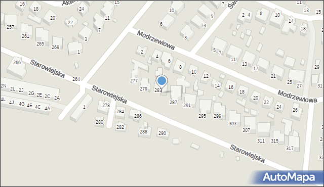 Siedlce, Starowiejska, 285, mapa Siedlce