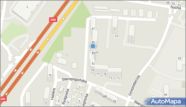 Sosnowiec, Staropogońska, 83, mapa Sosnowca