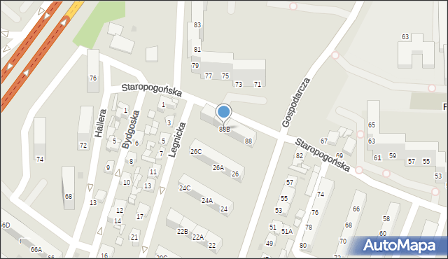 Sosnowiec, Staropogońska, 88B, mapa Sosnowca