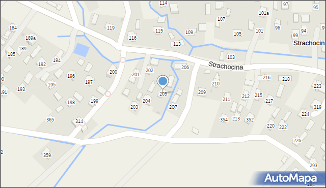 Strachocina, Strachocina, 205, mapa Strachocina