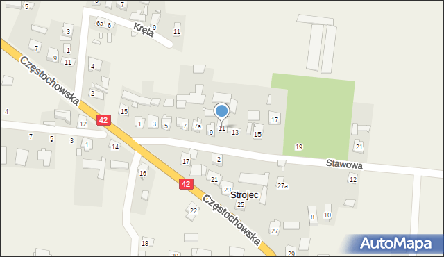 Strojec, Stawowa, 11, mapa Strojec