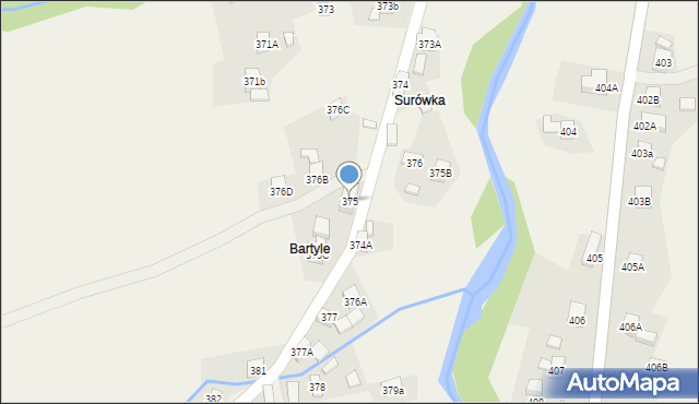 Stryszawa, Stryszawa, 375, mapa Stryszawa