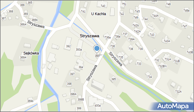 Stryszawa, Stryszawa, 393, mapa Stryszawa