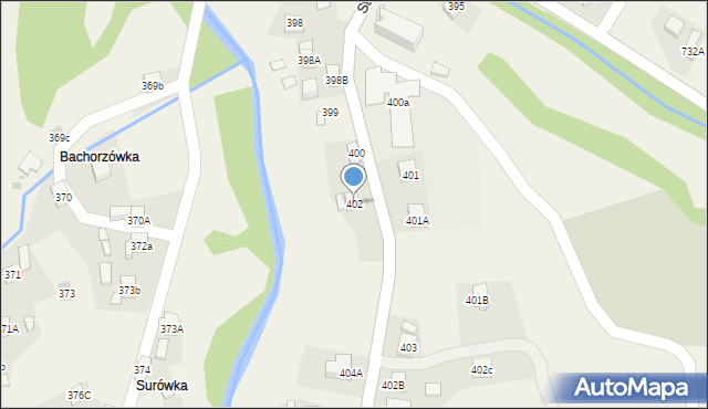 Stryszawa, Stryszawa, 402, mapa Stryszawa