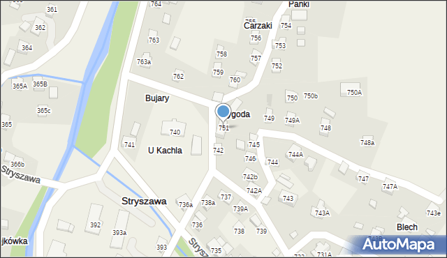 Stryszawa, Stryszawa, 751, mapa Stryszawa