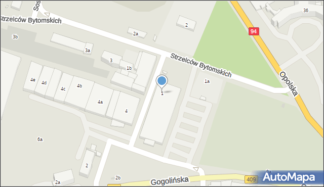 Strzelce Opolskie, Strzelców Bytomskich, 1, mapa Strzelce Opolskie