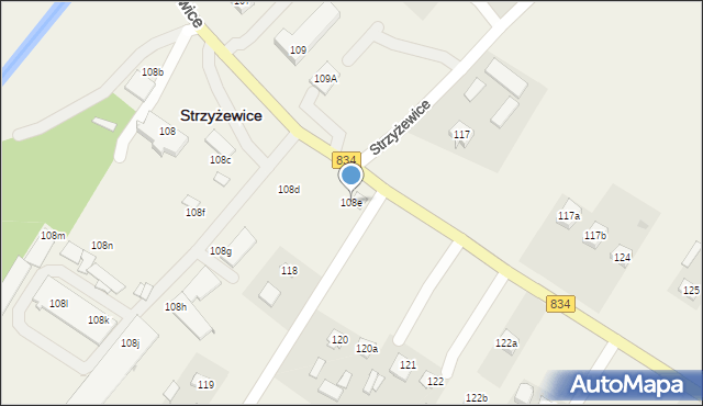 Strzyżewice, Strzyżewice, 108e, mapa Strzyżewice