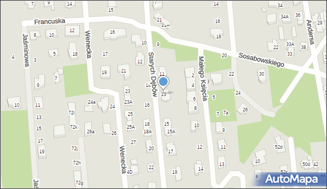 Sulejówek, Starych Dębów, 13, mapa Sulejówek