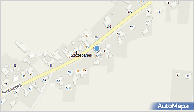 Szczepanek, Strzelecka, 62, mapa Szczepanek