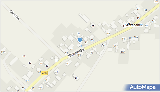 Szczepanek, Strzelecka, 73, mapa Szczepanek