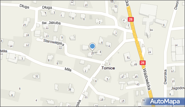 Tomice, Starowiejska, 10, mapa Tomice