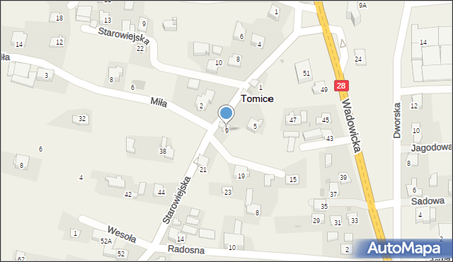 Tomice, Starowiejska, 9, mapa Tomice