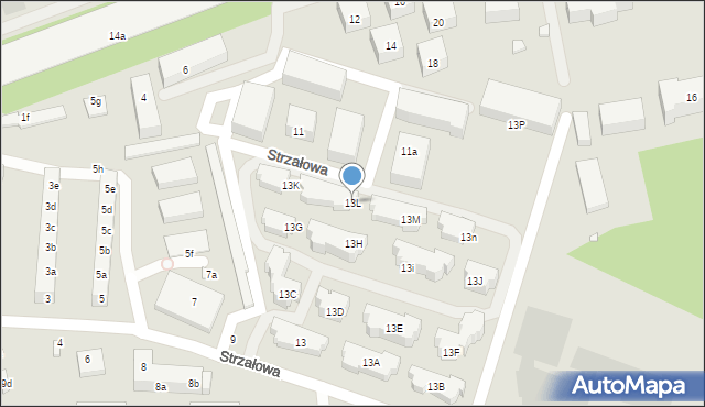 Toruń, Strzałowa, 13L, mapa Torunia