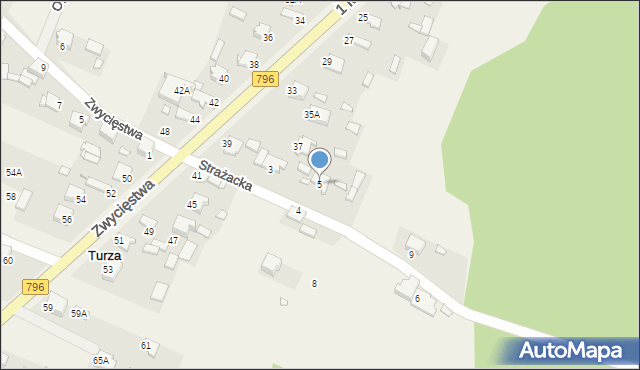 Turza, Strażacka, 5, mapa Turza