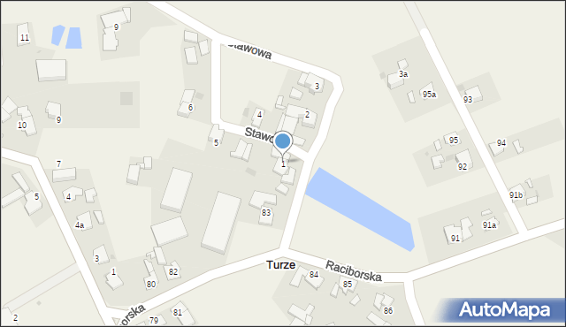 Turze, Stawowa, 1, mapa Turze