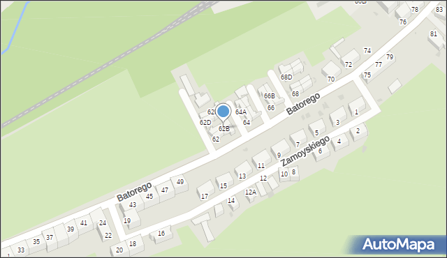Wałbrzych, Stefana Batorego, 62B, mapa Wałbrzycha