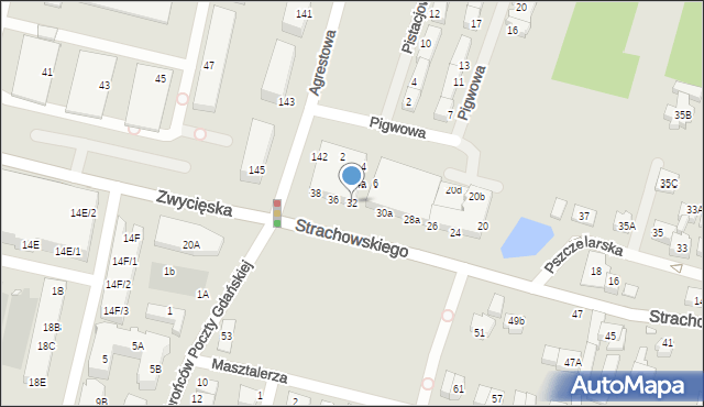 Wrocław, Strachowskiego Bartłomieja, 32, mapa Wrocławia