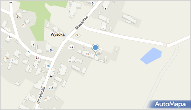 Wysoka, Strzelecka, 11, mapa Wysoka