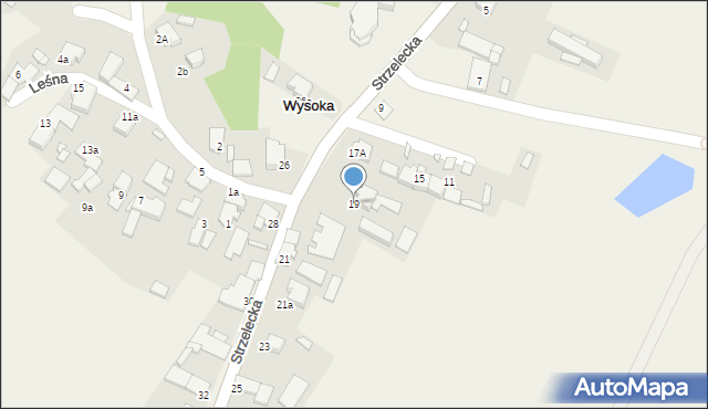 Wysoka, Strzelecka, 19, mapa Wysoka