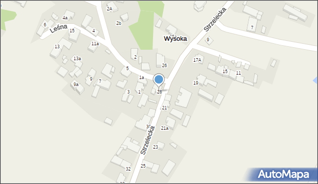 Wysoka, Strzelecka, 28, mapa Wysoka