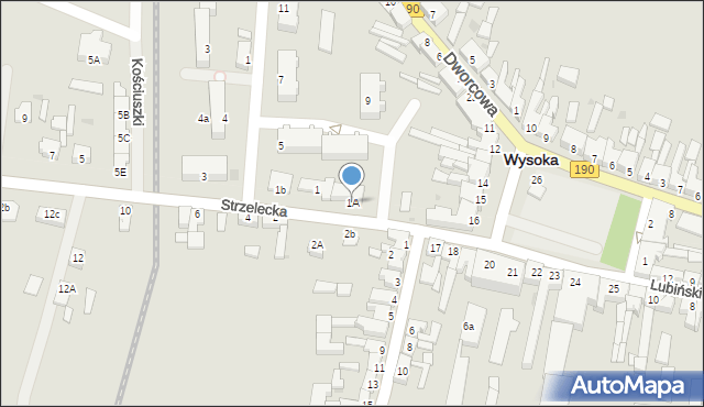 Wysoka, Strzelecka, 1A, mapa Wysoka