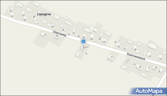 Zabagnie, Starowiejska, 33, mapa Zabagnie