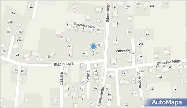 Zabrzeg, Stadionowa, 2, mapa Zabrzeg