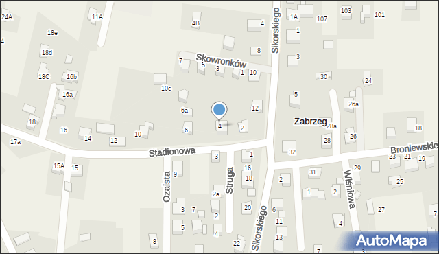 Zabrzeg, Stadionowa, 4, mapa Zabrzeg