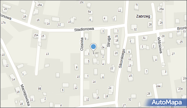 Zabrzeg, Stadionowa, 7, mapa Zabrzeg