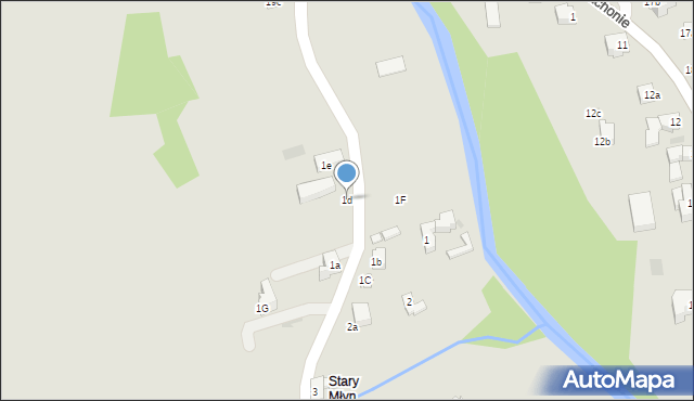 Zakopane, Stary Młyn, 1d, mapa Zakopanego