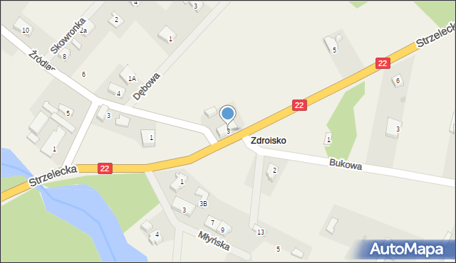 Zdroisko, Strzelecka, 3, mapa Zdroisko