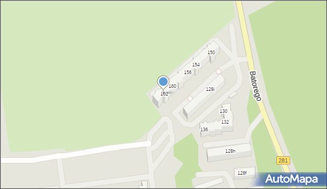 Zielona Góra, Stefana Batorego, 162, mapa Zielona Góra