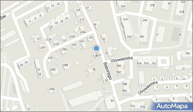 Zielona Góra, Stefana Batorego, 98, mapa Zielona Góra