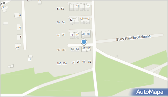 Zielona Góra, Stary Kisielin-Wiosenna, 82, mapa Zielona Góra