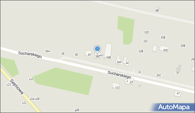 Częstochowa, Sucharskiego Henryka, mjr., 34C, mapa Częstochowy