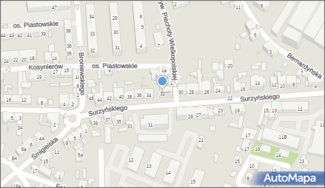 Kościan, Surzyńskiego Józefa, ks., 32, mapa Kościan