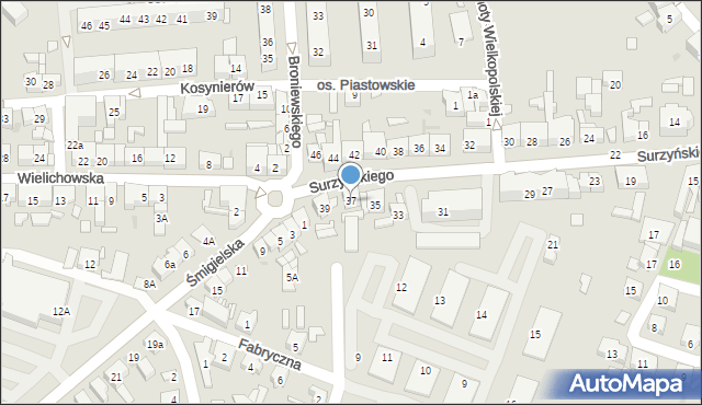 Kościan, Surzyńskiego Józefa, ks., 37, mapa Kościan