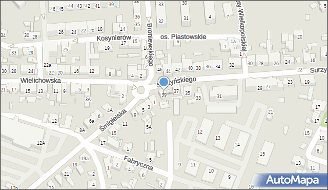 Kościan, Surzyńskiego Józefa, ks., 39, mapa Kościan