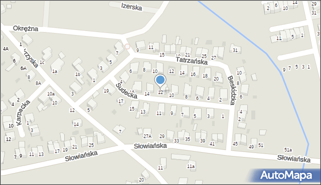 Krotoszyn, Sudecka, 12, mapa Krotoszyna
