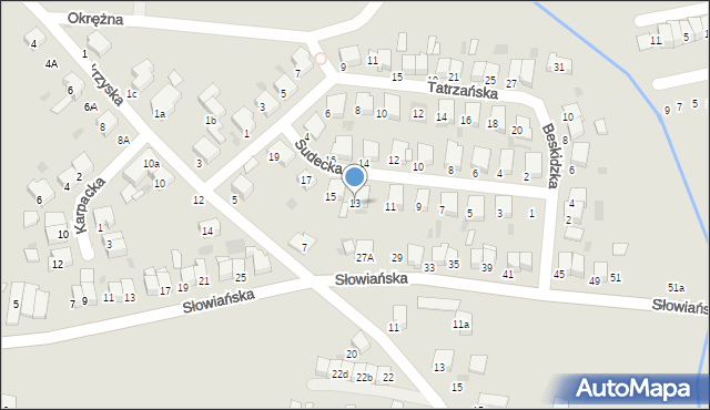 Krotoszyn, Sudecka, 13, mapa Krotoszyna