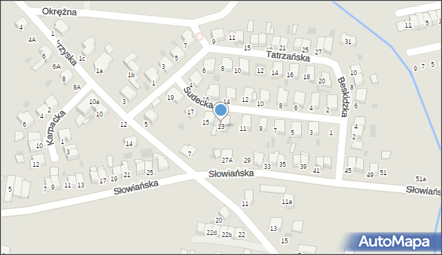 Krotoszyn, Sudecka, 13, mapa Krotoszyna