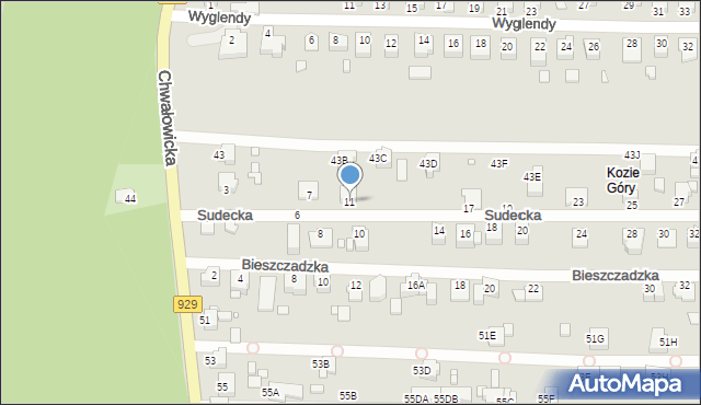 Rybnik, Sudecka, 11, mapa Rybnika