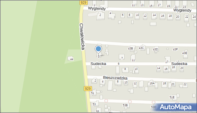 Rybnik, Sudecka, 3, mapa Rybnika