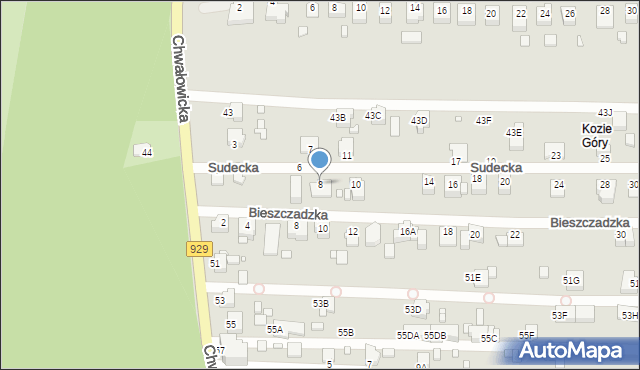 Rybnik, Sudecka, 8, mapa Rybnika