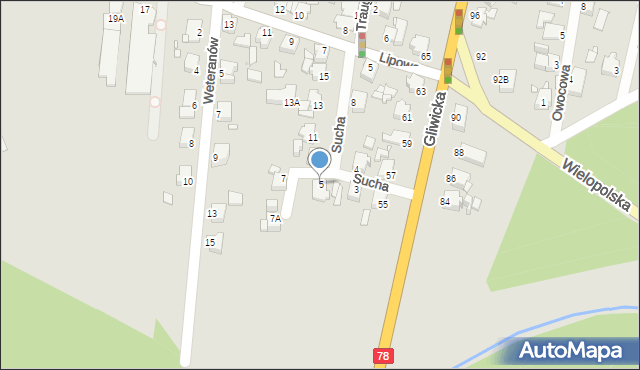 Rybnik, Sucha, 5, mapa Rybnika