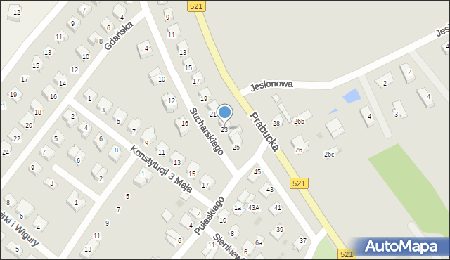 Susz, Sucharskiego Henryka, mjr., 23, mapa Susz