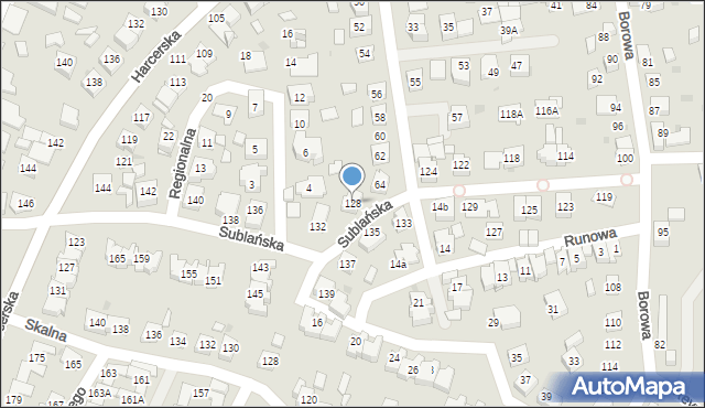 Tychy, Sublańska, 128, mapa Tychów