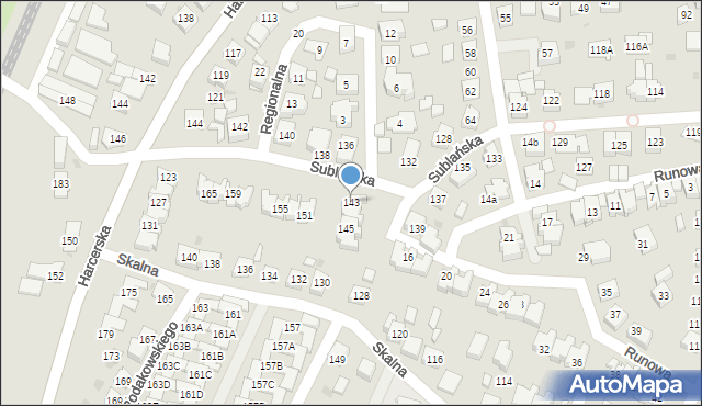 Tychy, Sublańska, 143, mapa Tychów
