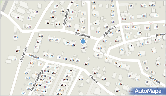Tychy, Sublańska, 145, mapa Tychów