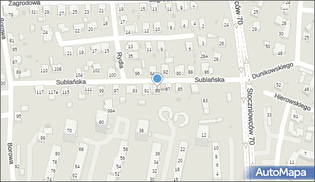 Tychy, Sublańska, 89, mapa Tychów